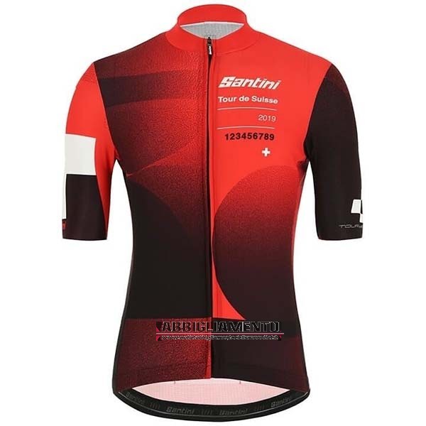 Abbigliamento Tour de Suisse 2019 Manica Corta e Pantaloncino Con Bretelle Rosso Nero - Clicca l'immagine per chiudere